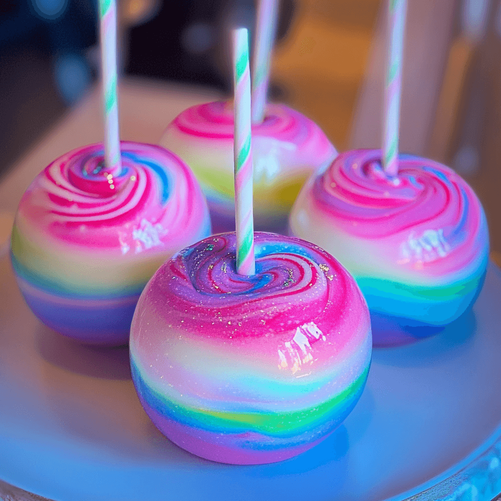 Cotton Candy Swirl Glow in the Dark Candy Apples